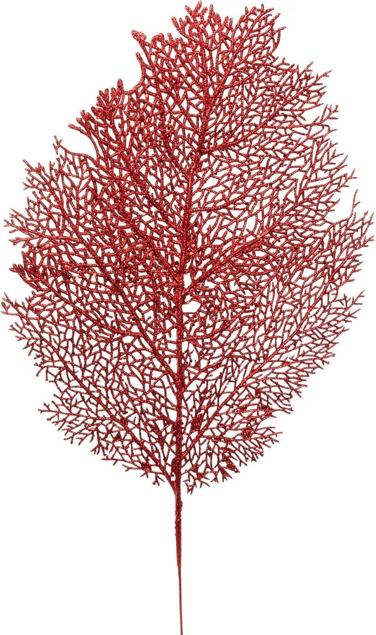 6PC 25-Inch Red Glitter Mesh Leaf, Christmas Accent, Perfect for Trees, Wreaths, Garland Displays